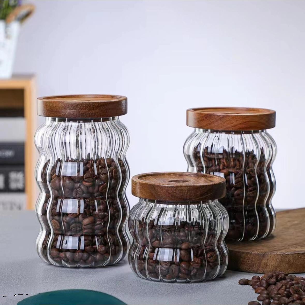 Cristalclear wave shape 750 ml glass jar pack of 2 for storing condiments, nuts, spices, tea ,coffee and many more
