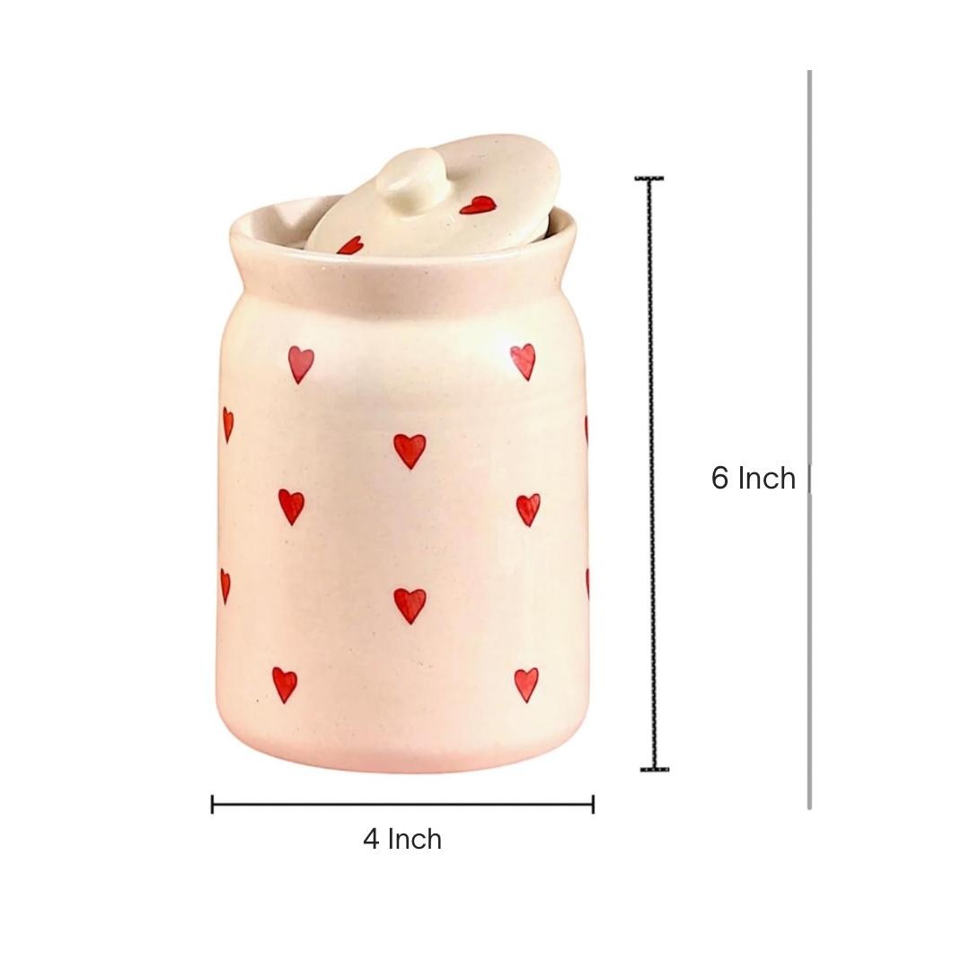 Ceramic 1 ltr jar with lid pack of 2 Hand painted Red heart| hand painted jar 1 ltr pack of 2 | ceramic achar barni | hand painted achar barni