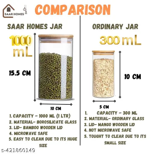 SH Borosilicate jar 1050 ml for storing pulses , dry fruits, salts etc (Pack of 1)