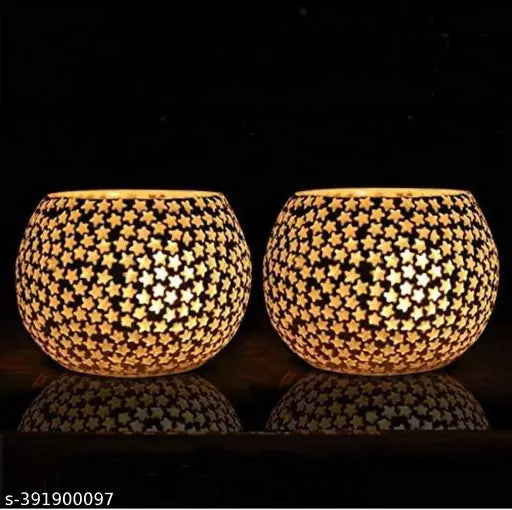 Saar Homes Mosaic Tealight Candle with FREE 8 Candle inside (Pack of 2)
