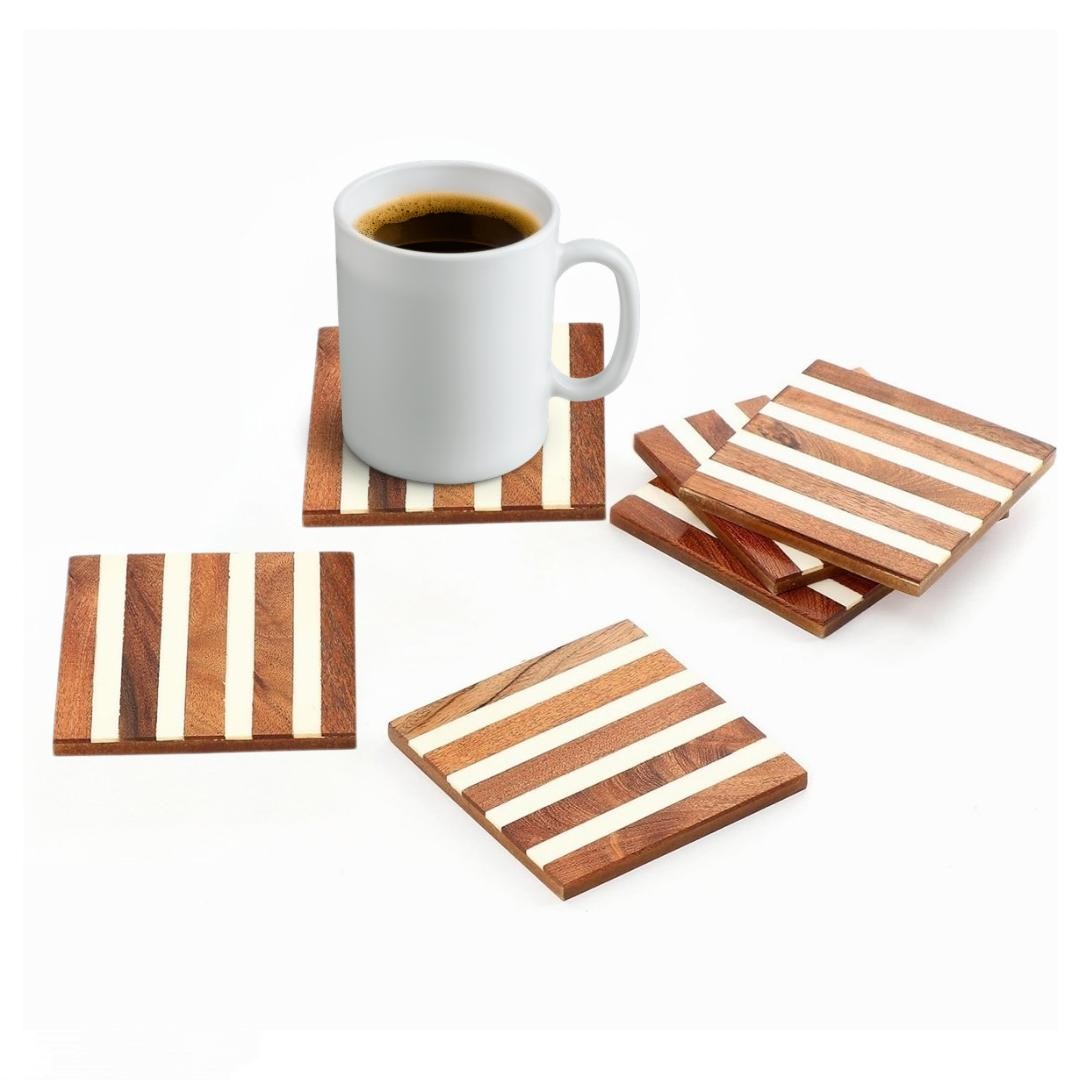 Premium wooden and resin coaster ( pack of 6) 9 by 9 cm