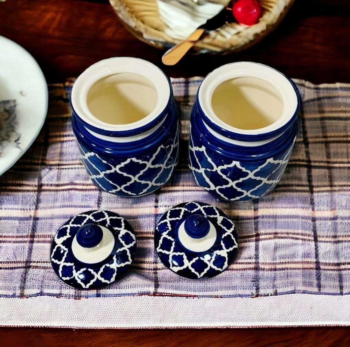 Hand painted Ceramic Achar barni / Achar cuntar Pack of 2 650 ml each | Ceramic Pickle jar 650 ml each (pack of 2)