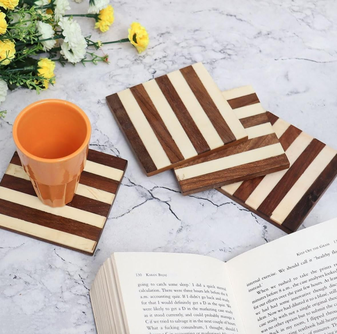 Premium wooden and resin coaster ( pack of 6) 9 by 9 cm
