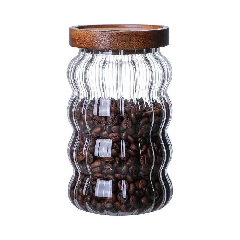 Cristalclear wave shape 750 ml glass jar pack of 2 for storing condiments, nuts, spices, tea ,coffee and many more