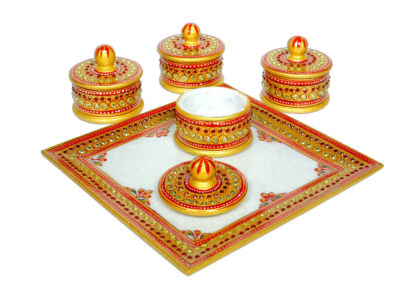 Saar Homes Handicraft Makrana White Marble Handcrafted Antique Dry Fruit Container with Tray | Serving Tray Set | Marble Dry Fruit tray Diwali Gifting Items for Friends and Family, Diwali Gift