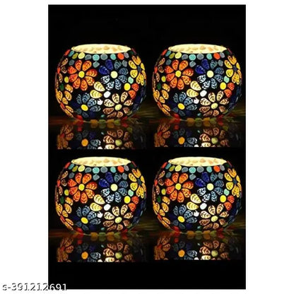 Saar Homes Mosaic Tealight Candle with FREE 4 Candle inside (Pack of 4)
