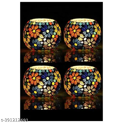 Saar Homes Mosaic Tealight Candle with FREE 4 Candle inside (Pack of 4)