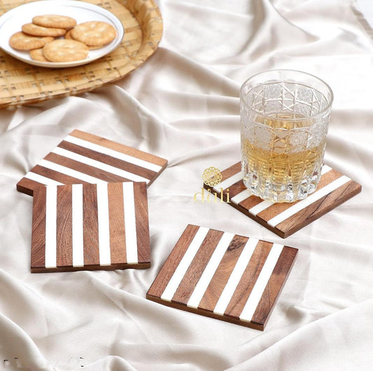 Premium wooden and resin coaster ( pack of 6) 9 by 9 cm