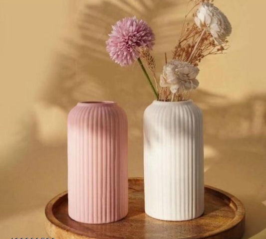 Vintage Ceramic Vases Pink and White colour 8 inches each| Ceramic vases for home and office decor | ceramic flower pot (pack of 2)
