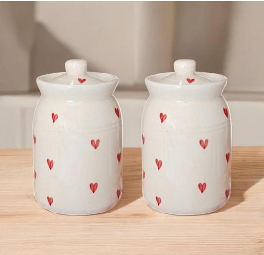 Ceramic 1 ltr jar with lid pack of 2 Hand painted Red heart| hand painted jar 1 ltr pack of 2 | ceramic achar barni | hand painted achar barni