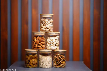 Borosilglass 220 ml Storage Jars with Wooden Lid for Storing Condiments, Nuts, Mukhwaas, Spices ( Pack of 6 piece)