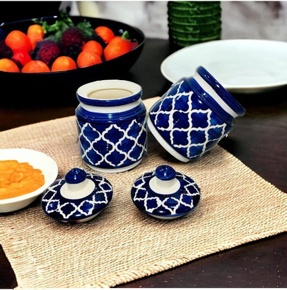 Hand painted Ceramic Achar barni / Achar cuntar Pack of 2 650 ml each | Ceramic Pickle jar 650 ml each (pack of 2)