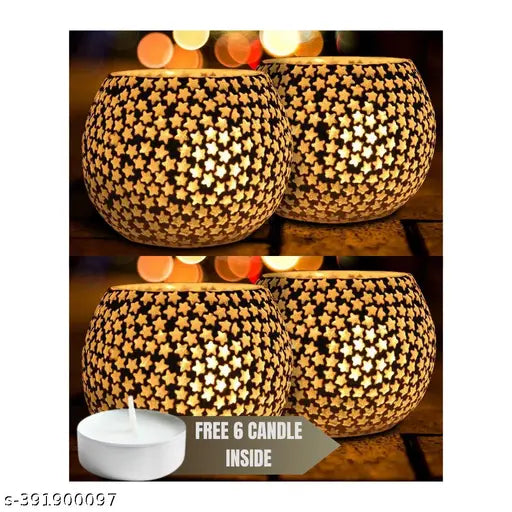 Saar Homes Mosaic Tealight Candle with FREE 8 Candle inside (Pack of 2)