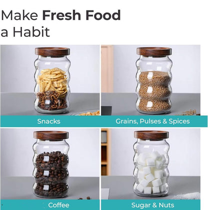 Cristalclear wave shape 750 ml glass jar pack of 2 for storing condiments, nuts, spices, tea ,coffee and many more